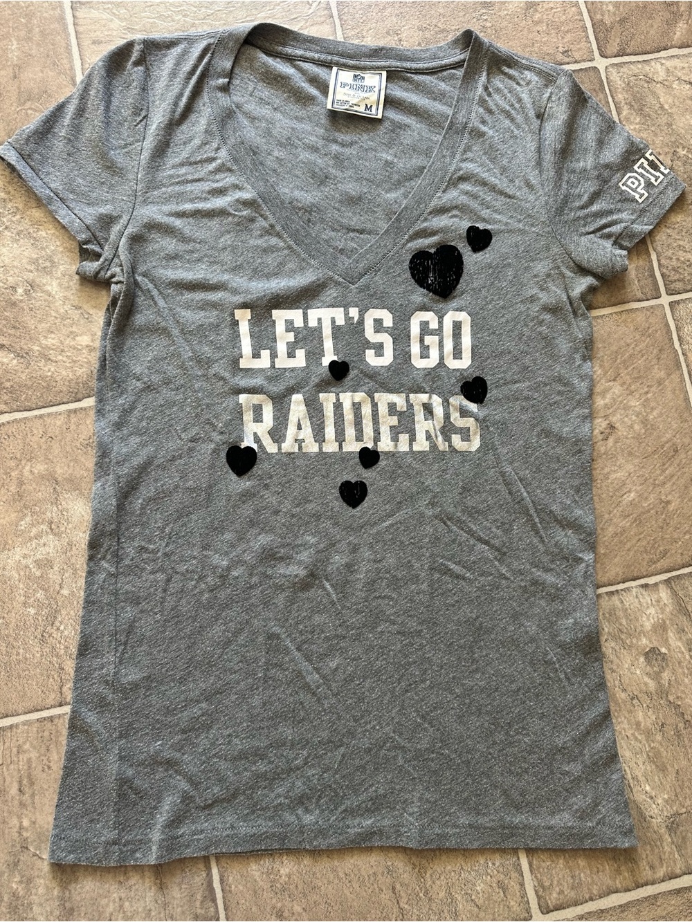 PINK Victoria's Secret Gray "Let's Go Raiders" V-Neck Tee